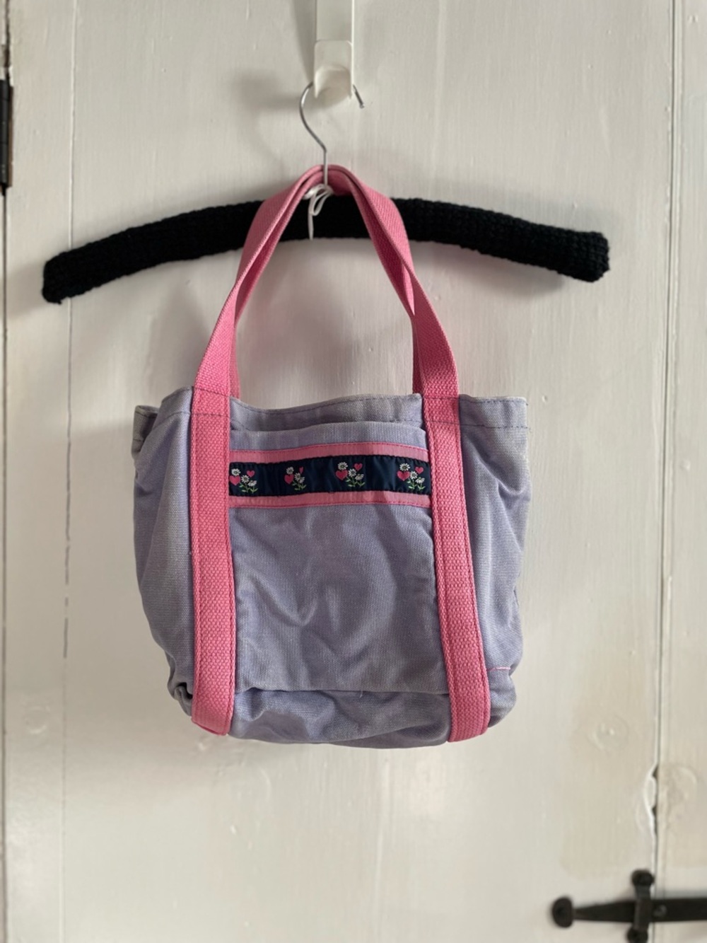 Vintage 1980 Preppy Canvas Purse with Grosgrain Ribbon Front Pocket Detail